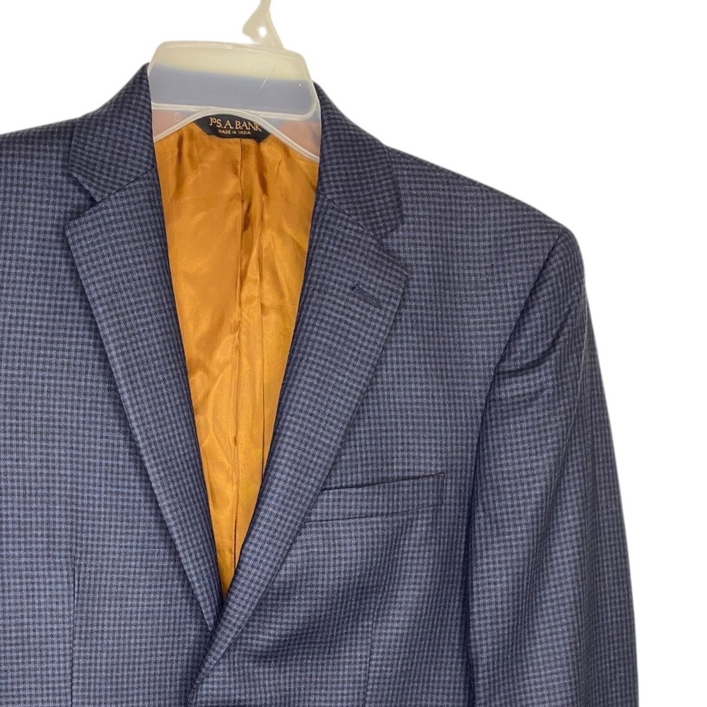 Jos A Bank Joseph Mens 38R Slim Fit Navy Black Gingham 100% Wool Blazer 2 Button